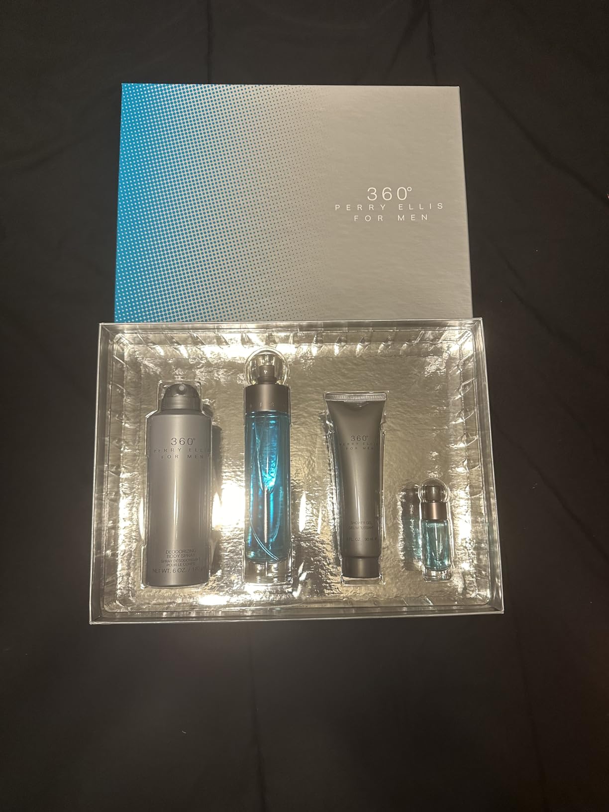 Perry Ellis 360 By Perry Ellis for Men - 4 Pc Gift Set 3.4oz Edt Spray, 6.8oz Deodorizing Body Spray, 3.0oz Shower Gel, 0.25oz Edt Spray, 4count customer photo 1