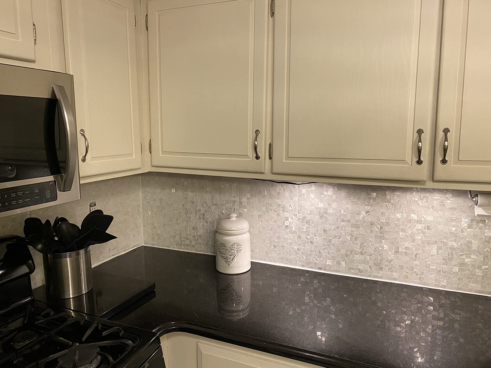 KASARO Peel Stick Mother of Pearl Shell Backsplash Tiles, 10 Sheets Natural customer photo 2