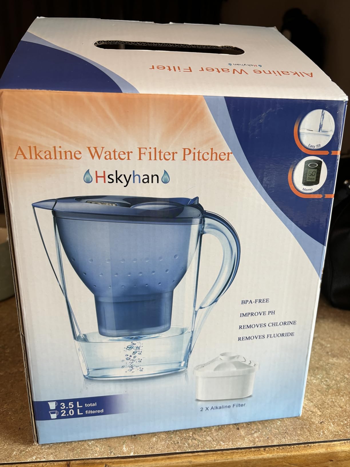 Hskyhan Alkaline Water Filter Pitcher - 3.5 Liters Improve PH, 2 Filters Included, BPA Free, 7 Stage Filteration System to Purify, Blue customer photo 1