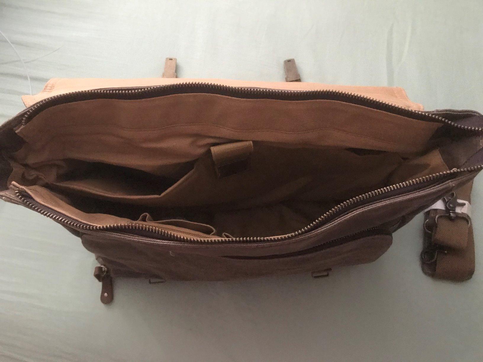 Manificent Laptop Messenger bag for Mens 15.6 Inch, Waterproof Vintage Genuine Leather Mens Briefcase shoulder bag 16 Storage Pockets, Waxed Canvas Leather Computer Business Satchel Work Bag (Brown) customer photo 2