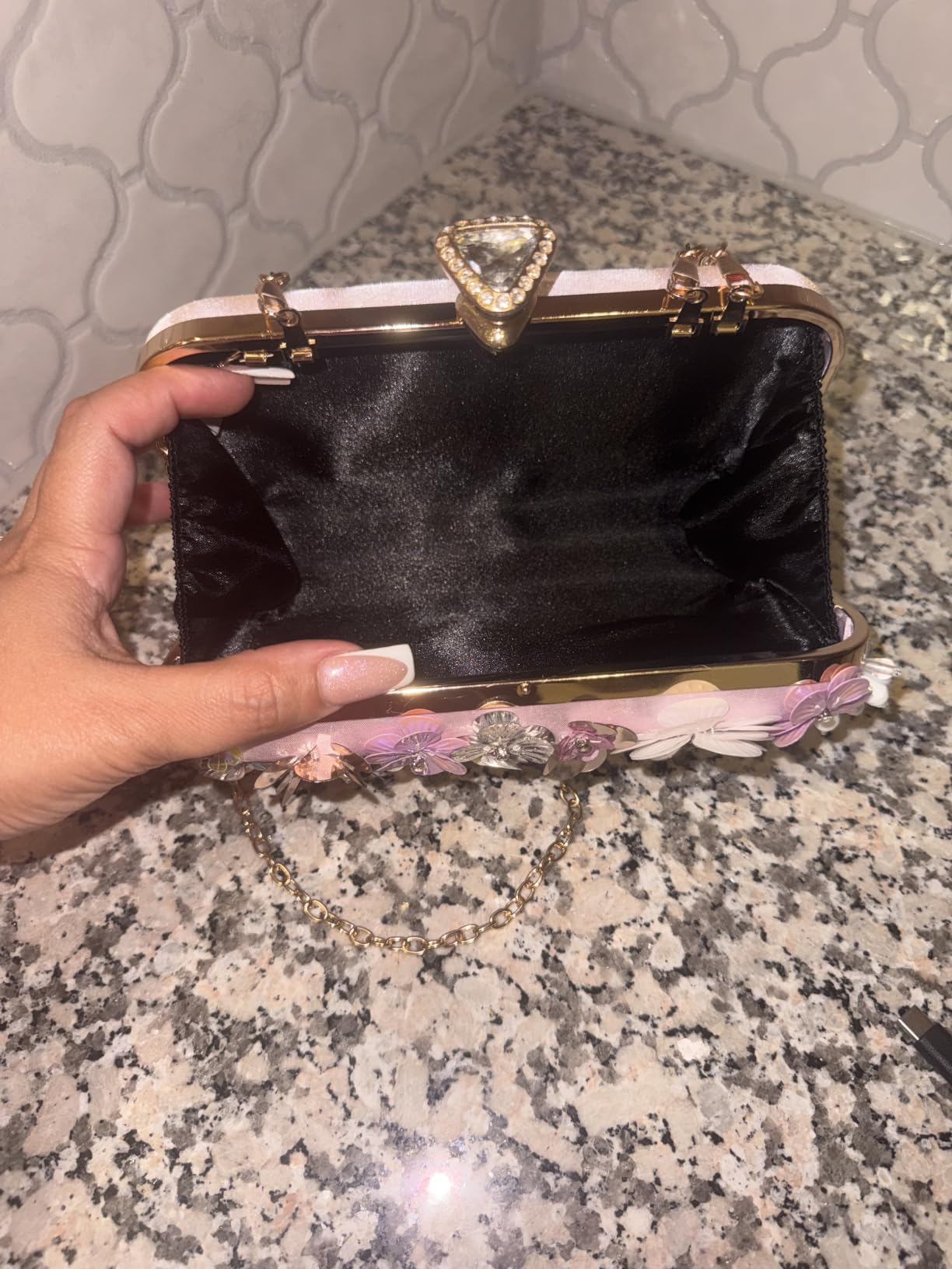 Women Clutches Flower Evening Handbag Chain Strap Shoulder Bag customer photo 1