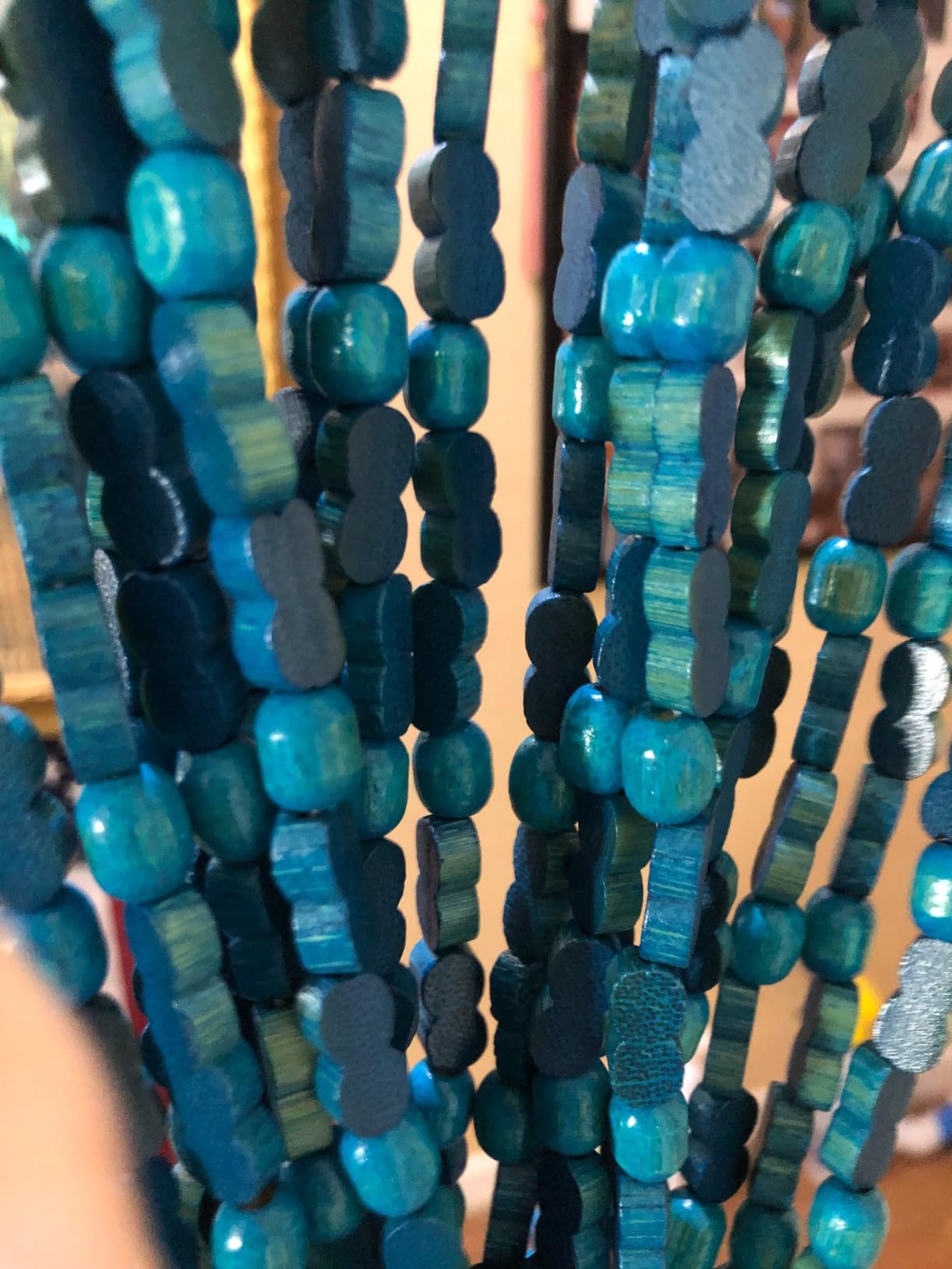 BeadedString Natural Wood and Bamboo Beaded Curtain, 77 in high, Blue customer photo 1