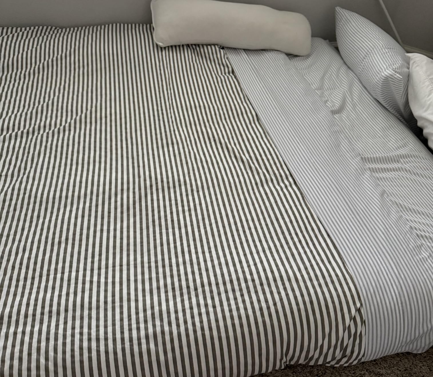 JELLYMONI 100% Cotton Classic Striped Queen Duvet Cover Set, Grey customer photo 1
