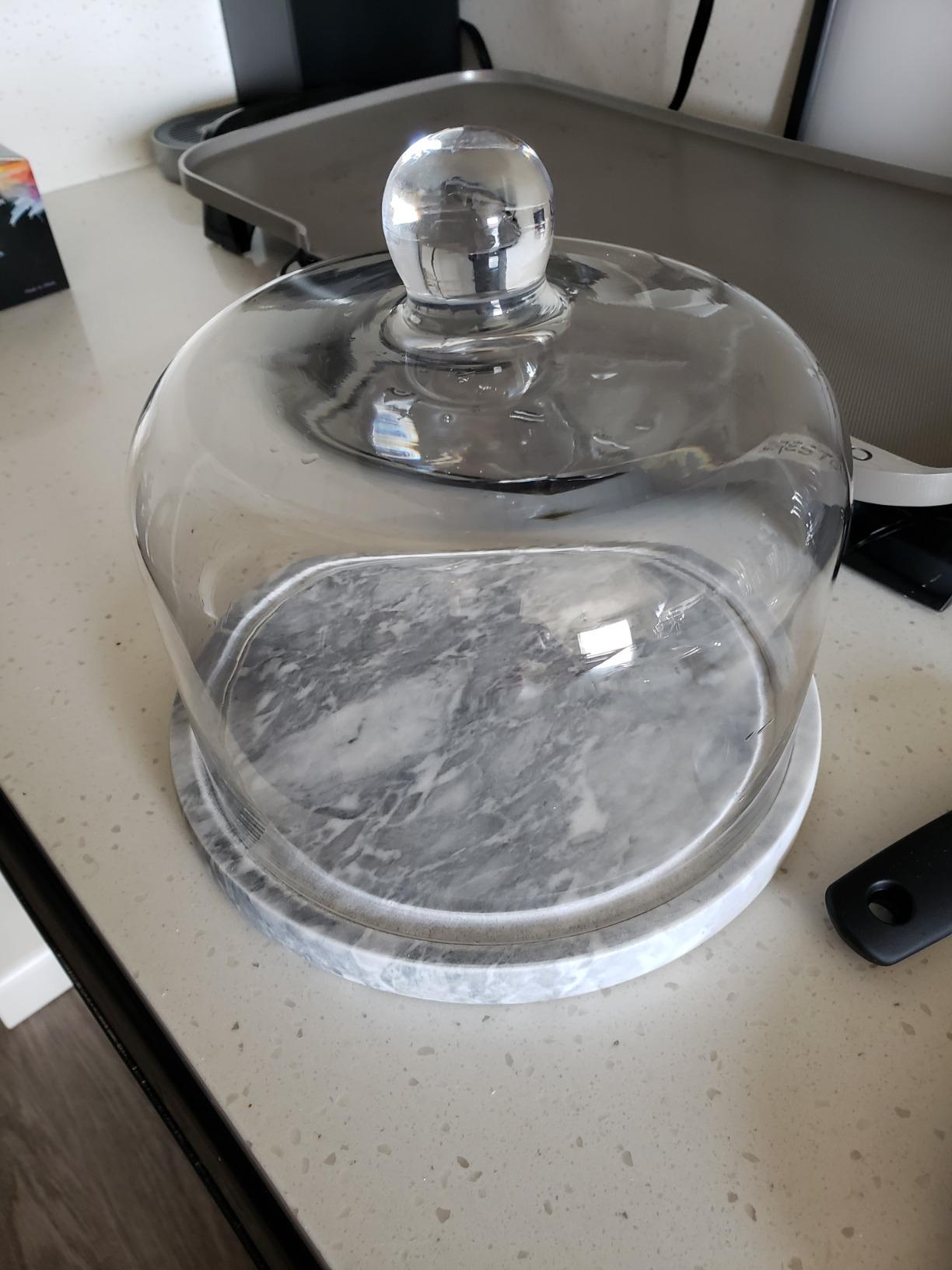 Flexzion Marble Cake Stand with Lid Round Glass Cover Glass Dome Cake Saver Cheese Holder Serving Platter Stone Cake Stand Cutting Board Slab Set for Kitchen Dining Bakery Pastries Display, 11 Inches customer photo 1