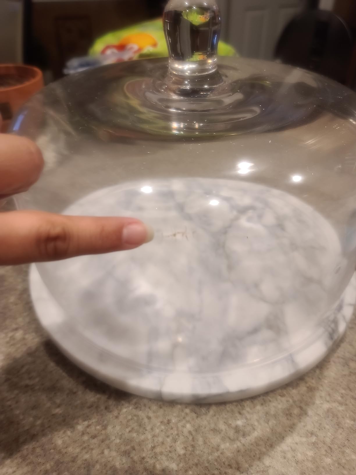 Flexzion Marble Cake Stand with Lid Round Glass Cover Glass Dome Cake Saver Cheese Holder Serving Platter Stone Cake Stand Cutting Board Slab Set for Kitchen Dining Bakery Pastries Display, 11 Inches customer photo 2