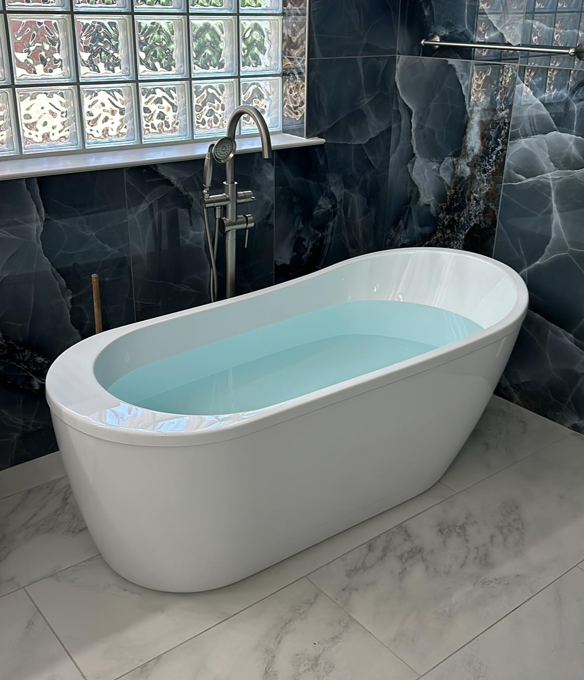 Wowkk Tub Filler Freestanding Bathtub Faucet Black Floor Mounted Brass Bathroom Tub Faucets with Hand Shower customer photo 1