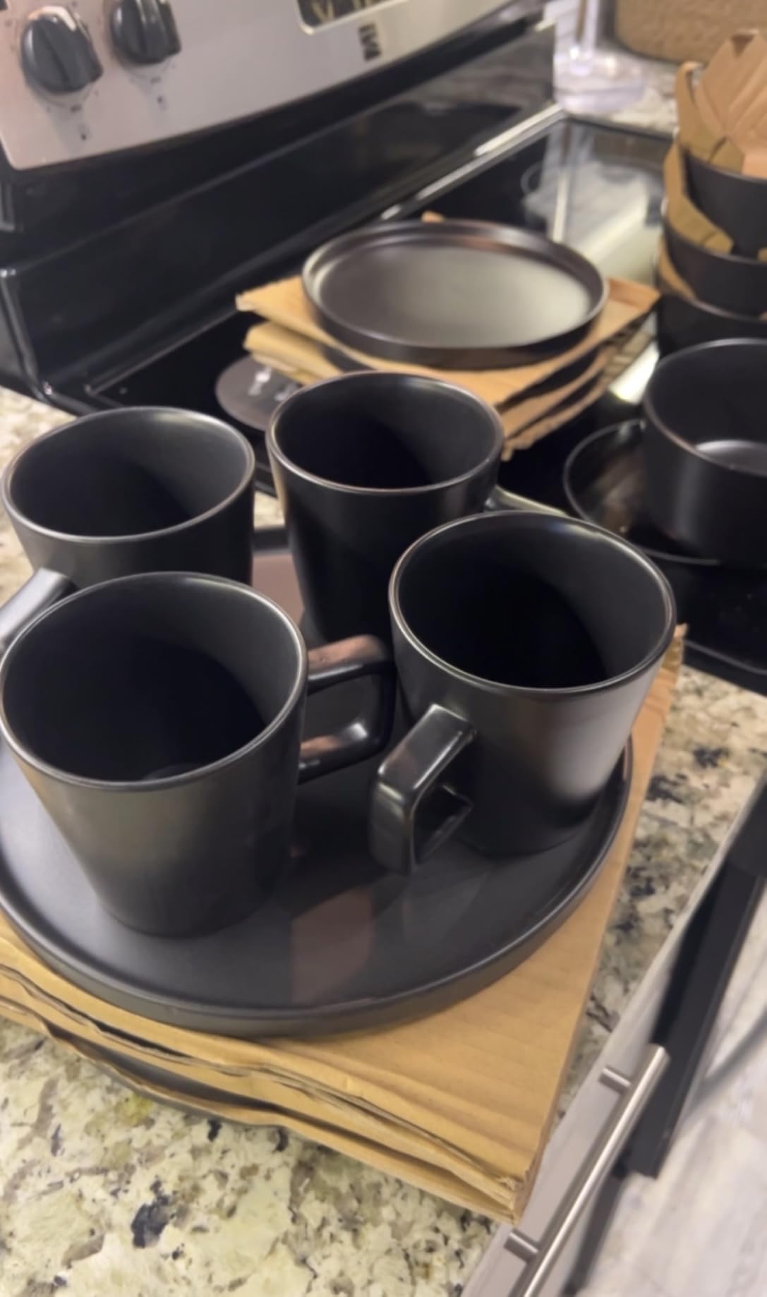 Stone Lain Celina Stoneware 16 Piece Dinnerware Set, Plates and Bowls, Black Matte Dish, Service for 4 – Minimalist Round Style, Microwave & Dishwasher Safe customer photo 2