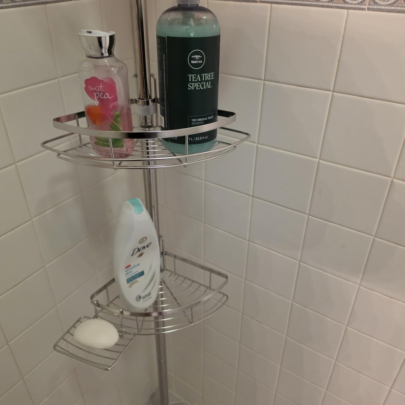 SEIRIONE Rustproof Corner Shower Caddy Tension Pole for Bathroom Organizers customer photo 1