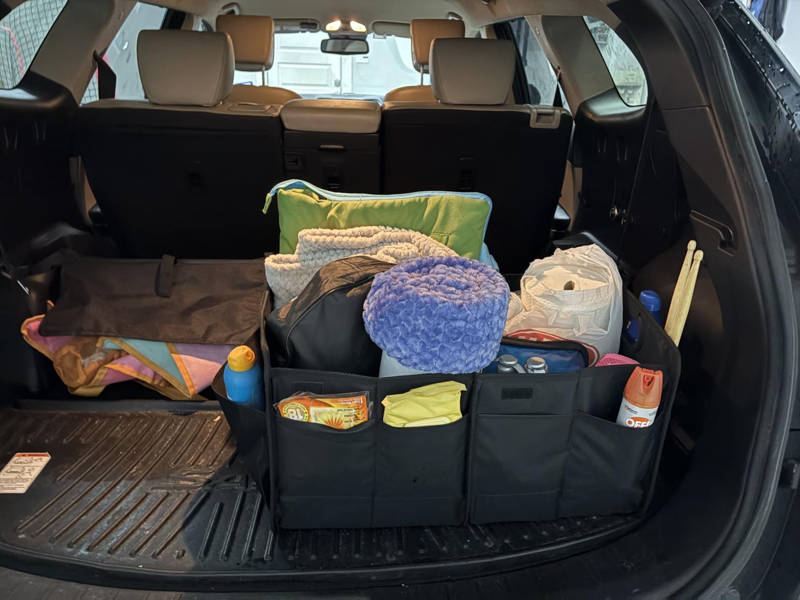 Homeve Car Trunk Organizer for SUV, 18.5Gal Large Capacity No-Sag Heavy Duty, Foldable Waterproof Anti-Slip Storage with 12 Pockets, Fit Sedan,Truck, Universal Car Accessories, Black, Large, 2 Compart customer photo 1