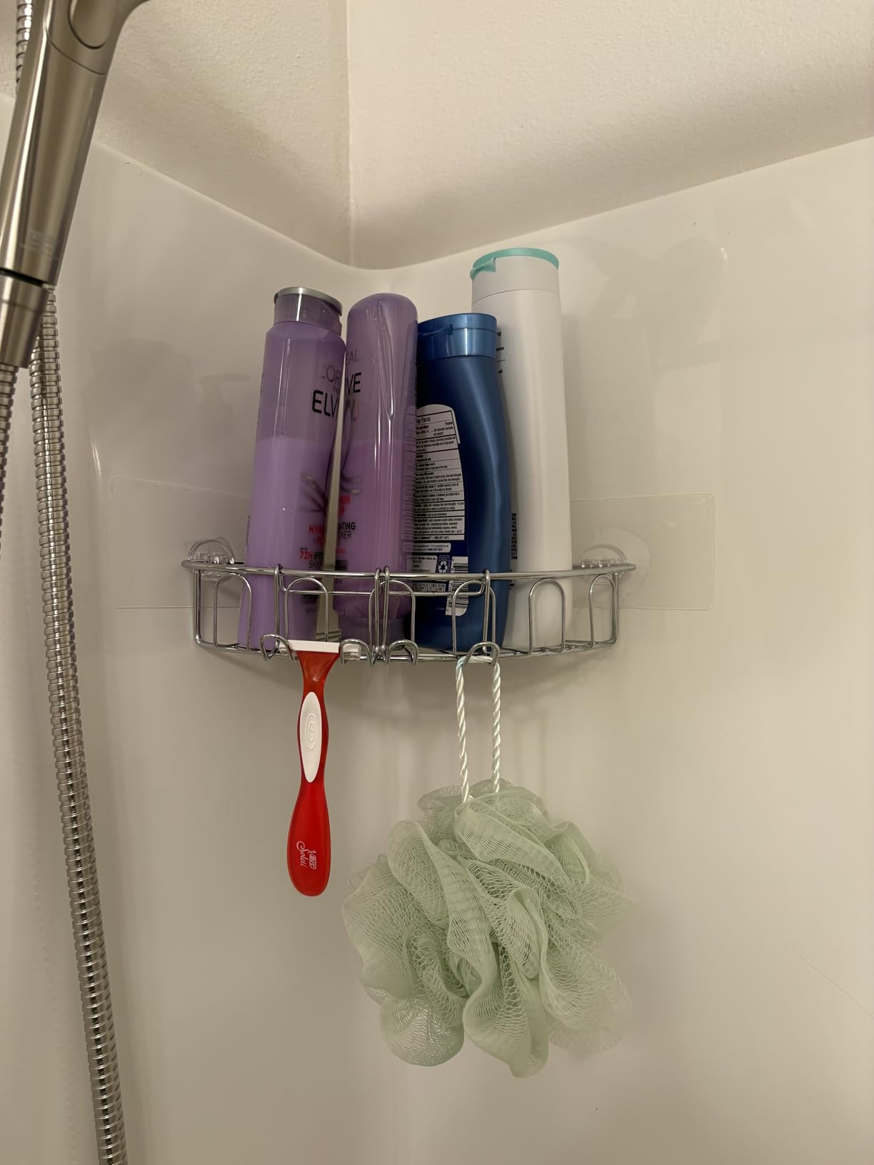 Orimade Corner Shower Caddy Stainless Steel with Hooks Wall Mounted Bathroom Shelf Storage Organizer Adhesive No Drilling 2 Pack, Silver Only for 90-Degree Corner customer photo 2