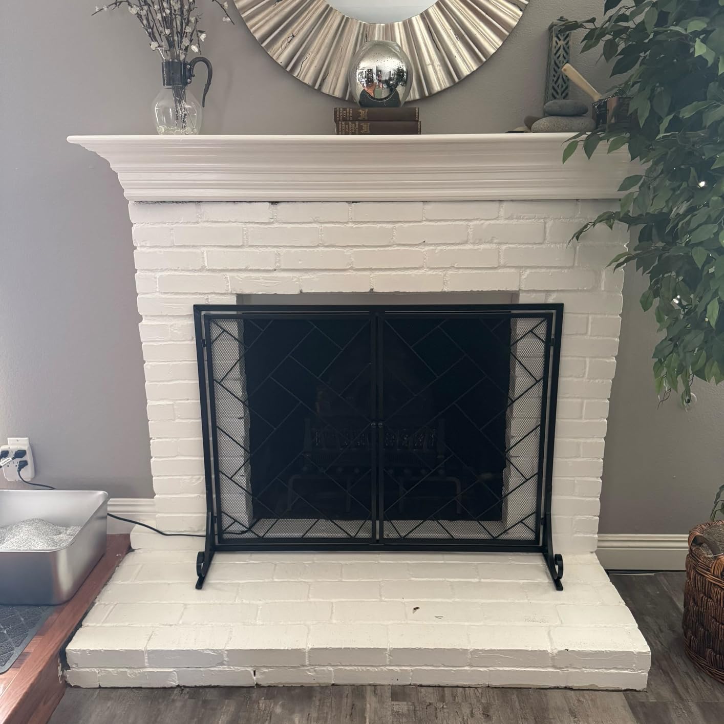 Best Choice Products 44x33in 2-Panel Handcrafted Wrought Iron Decorative Mesh Geometric Fireplace Screen, Fire Spark Guard w/Magnetic Doors - Black customer photo 2