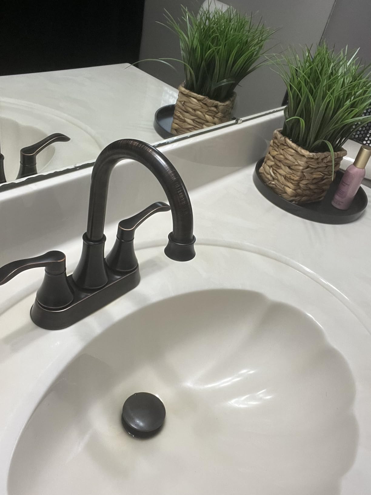 Bathroom Faucet, 4 Inch Centerset, 2 Handle High-Arc, Brushed Nickel customer photo 1