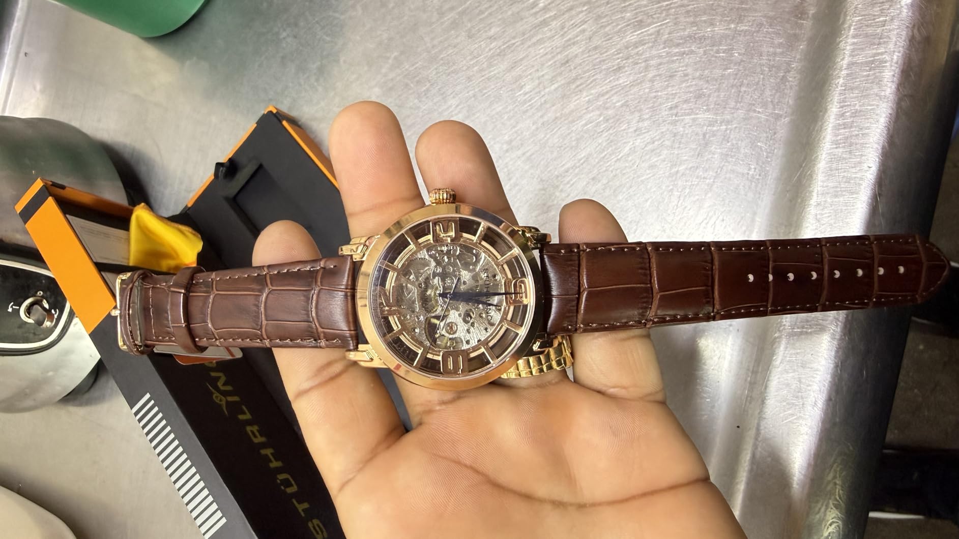 Stührling Original Men’s Skeleton Automatic Watch – Winchester 44 Elite, Stainless Steel Case, Mechanical Movement, Leather Strap customer photo 2