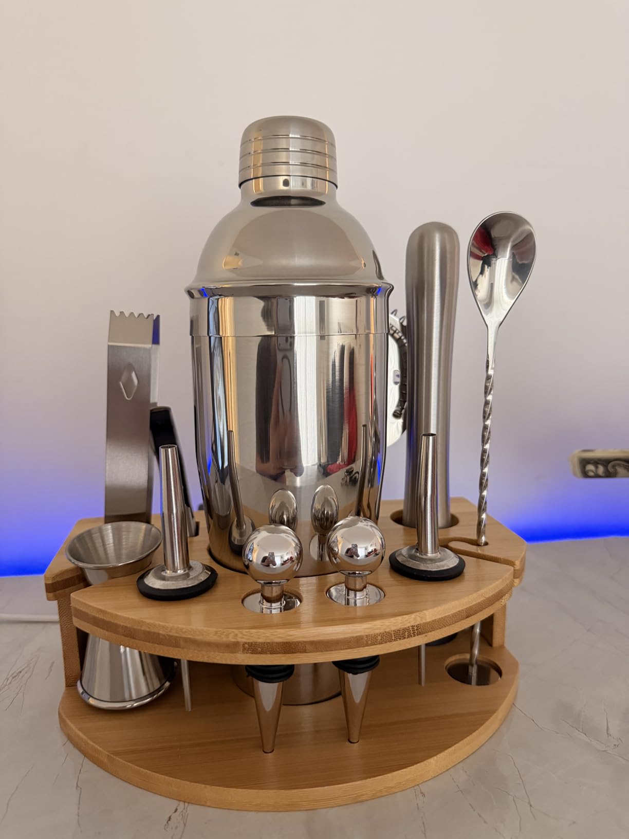 Cocktail Shaker Set with Bamboo Stand, 12-Piece 25oz Stainless Steel Bartender Kit, Martini & Margarita Bar Tools for Home Bar, Drink Mixer Set, Housewarming Gift, Silver customer photo 1