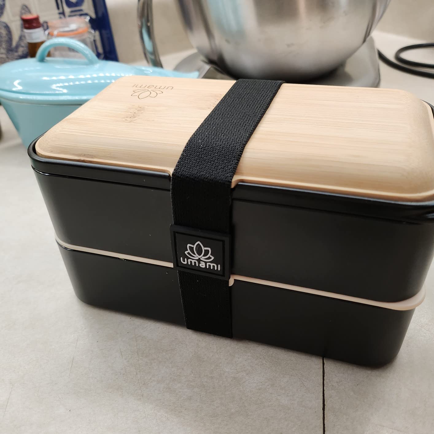 Umami Bento Box Adult, Stackable Lunch Box, 40 oz, Black& Bamboo customer photo 1