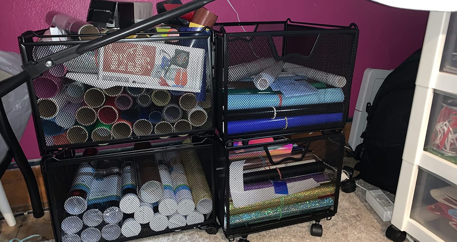 Simple Houseware Stackable Mesh Hanging Rolling File Cart, Black customer photo 2