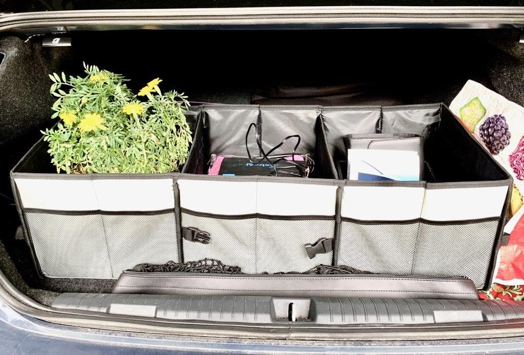 Simniam Large Trunk Organizer for Car, Foldable Multi Compartment Car Trunk Organizer with 2 Retractable Straps, Suitable for All Kinds of Cars, SUV, Minivan - 4 Compartments Red customer photo 1