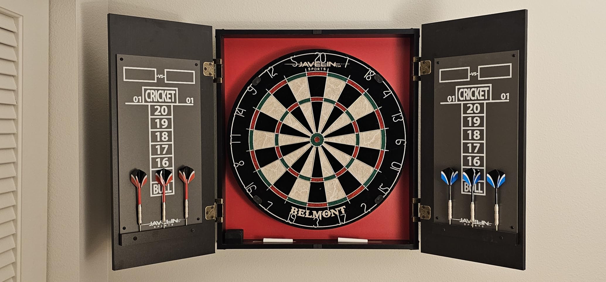 EastPoint Belmont Dart Board Cabinet, 6 Steel Tip Darts, Game Room Decor customer photo 2