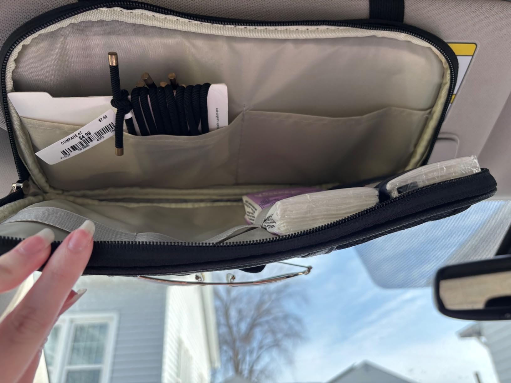 Car Sun Visor Organizer, Auto Interior Accessories Pocket Organizer - Car Truck SUV Storage Pouch Holder, with Multi-Pocket Net Zipper (Black) customer photo 2