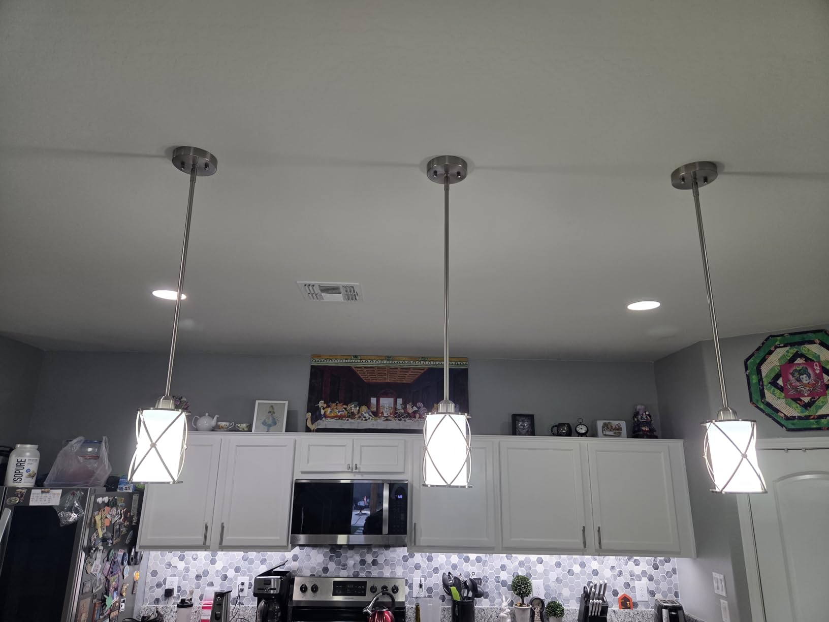 Glass Pendant Lights Kitchen Island 2 Pack, Black Mini Pendant Light with Clear Glass, Farmhouse Industrial Cage Hanging Lighting for Kitchen Sink Dining Room Bathroom, CH9176-1-2PK customer photo 2