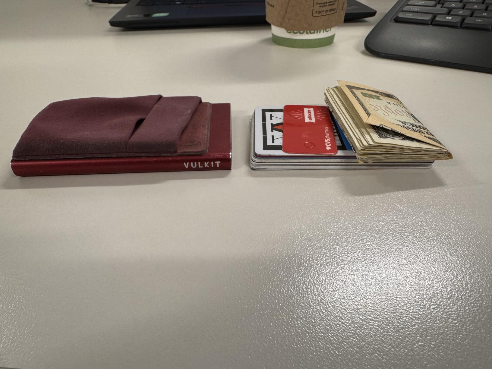 VULKIT Card Holder with Money Pocket Pop Up Wallet RFID Blocking Slim Metal Bank Card Case Holds 5 Cards and Notes customer photo 1