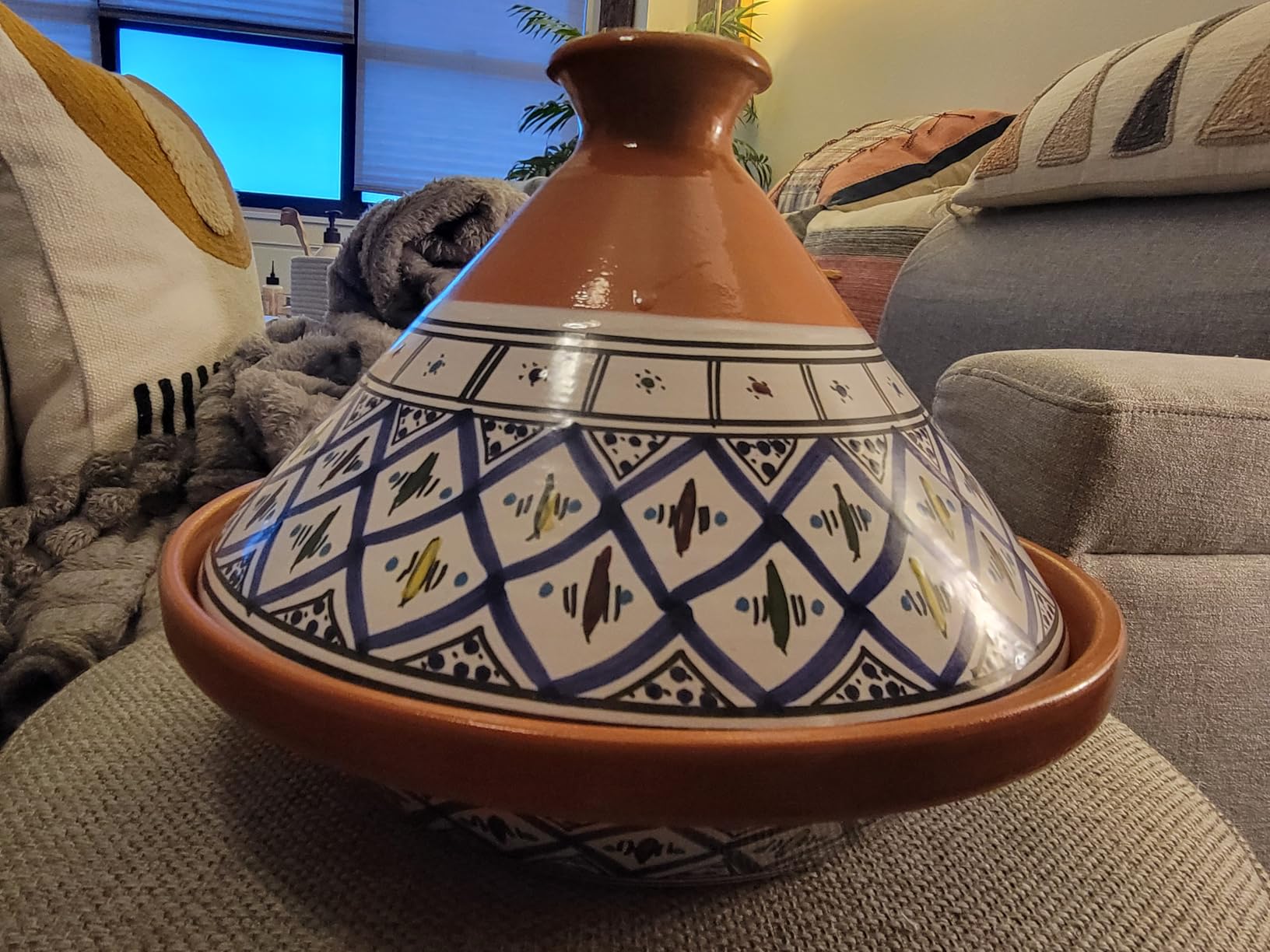 Kamsah Tagine Pot for Cooking and Flavor Enrichment - Large Clay Pot 12”, 5.5 QT - Non-Stick Handmade Cookware - Moroccan Ceramic Pots for Cooking with Lid & Serving Bowl - Bohemian Supreme Blue customer photo 2