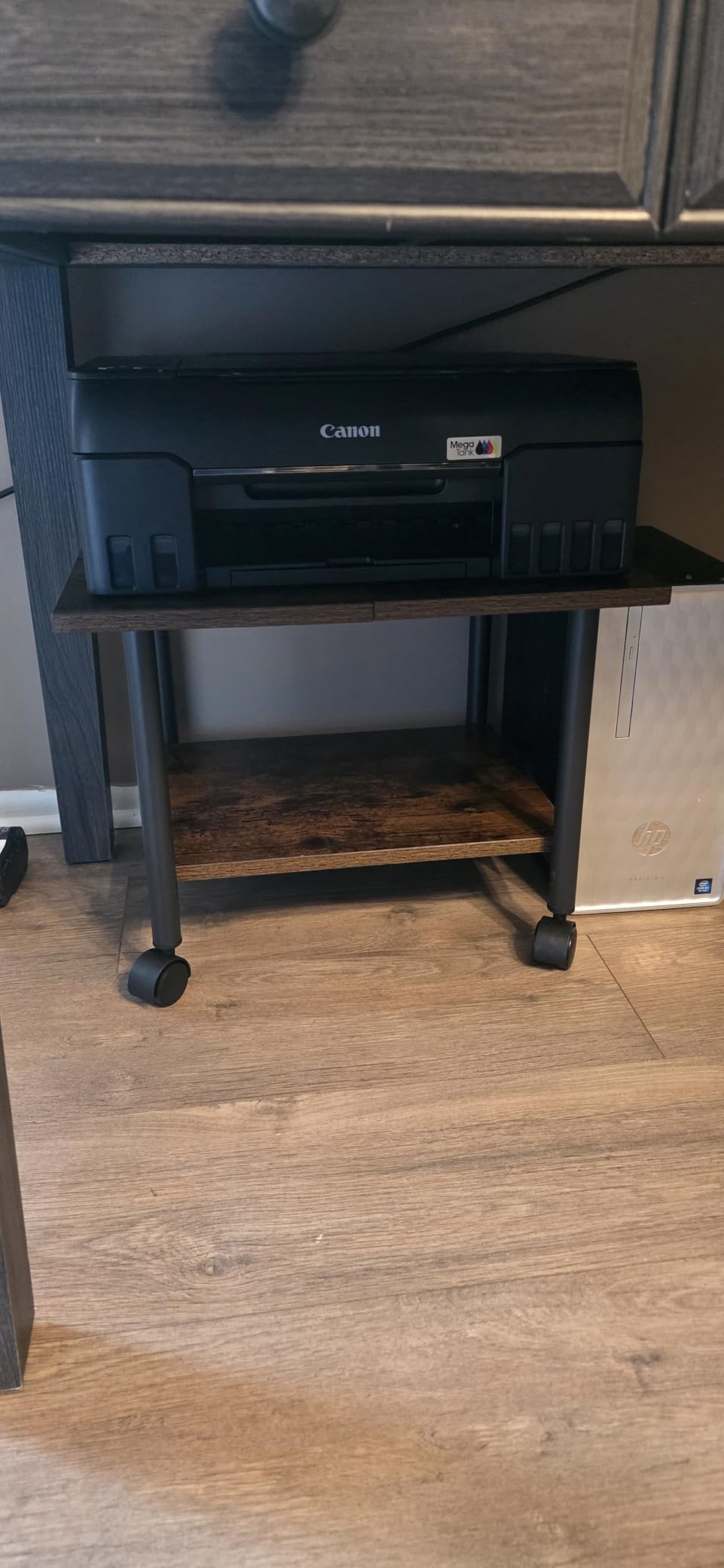 HOOBRO Printer Stand, 2-Tier Industrial Under Desk Printer Cart with Shelf, Mobile Heavy Duty Storage Rack on Wheels for Home, Office, Rustic Brown and Black BF02PS01G1 customer photo 2