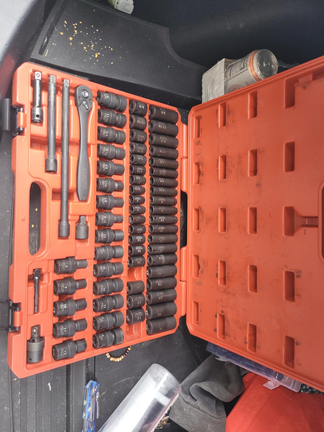 NEIKO 02471A Impact Socket Set, 3/8” Drive, 67 Piece, Metric and Standard Master Socket Set with Shallow & Deep Sockets, Ratchet, Swivel Sockets, Extension Bars, Adapters, Cr-V & Cr-Mo customer photo 1