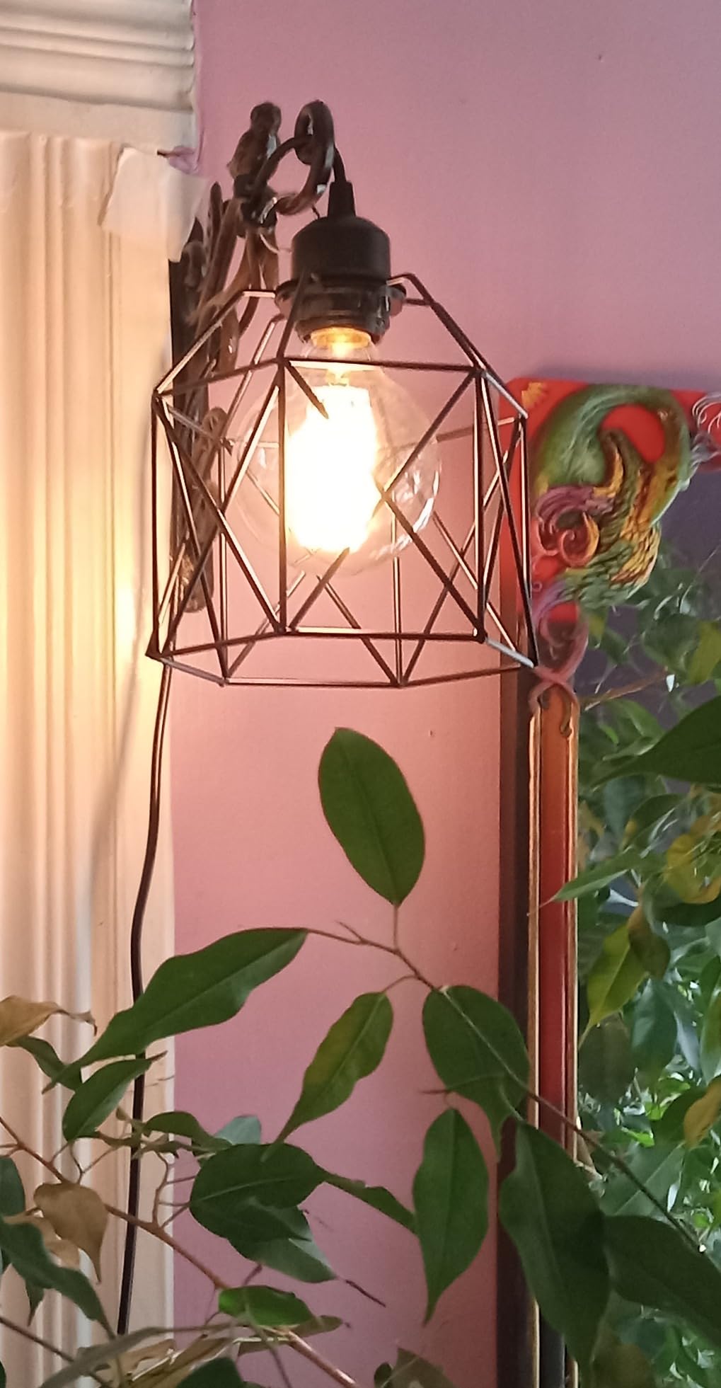 OmiSun Industrial Plug in Pendant Light, Black Cage Pendant Light Fixture with On/Off Switch, E26 Socket Vintage Hanging Light, Farmhouse Pendant Lighting for Kitchen Living Room Dining Room customer photo 1