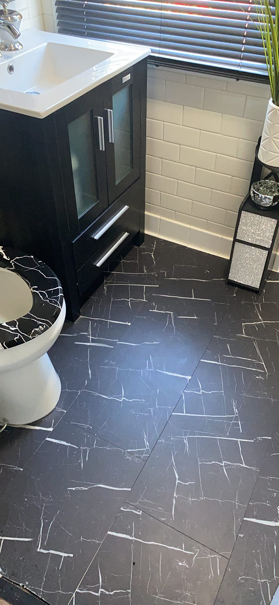 LUCiDA SURFACES Luxury Vinyl Flooring Tiles-Interlocking Flooring for DIY Installation-8 Stone-Look Planks-Nero Marquina-TerraCore-16 Sq. Feet, Box of 8 Tiles customer photo 1