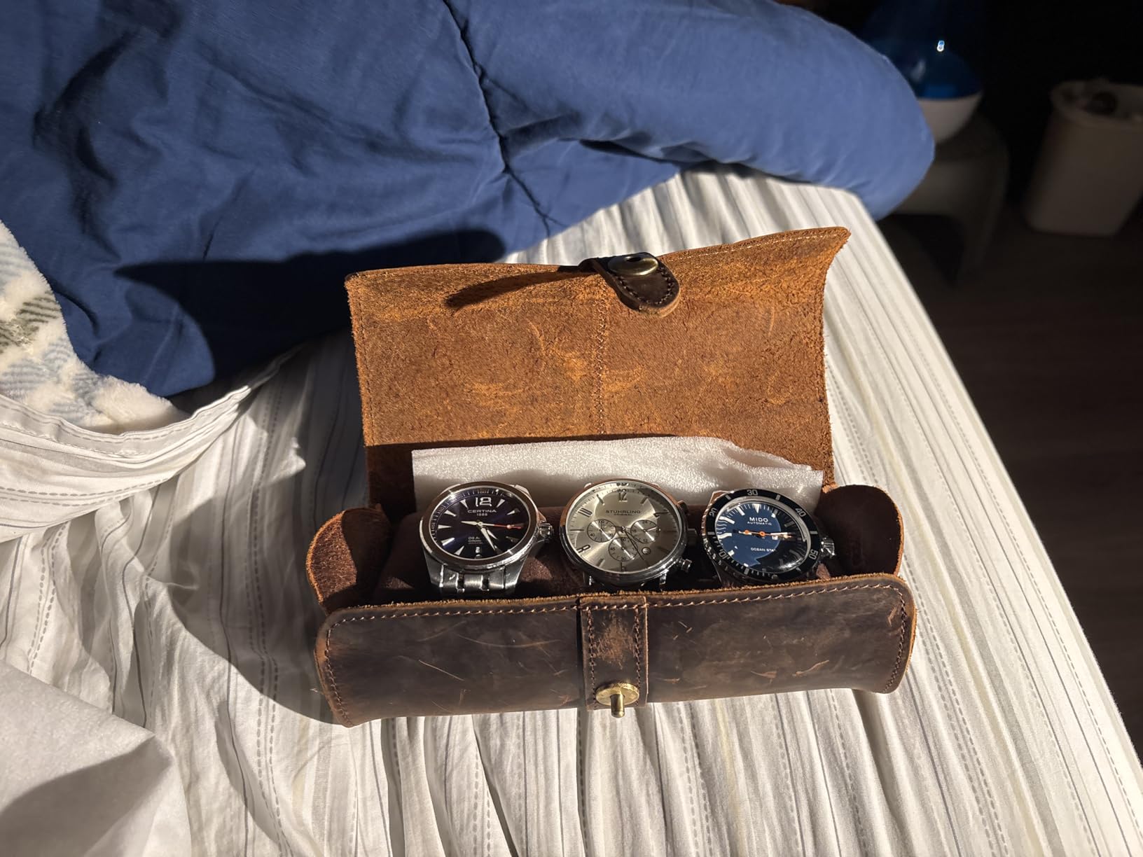 Hiram Genuine Leather Travel Watch Case Roll Organizer Classic, Leather 3-Watches Roll Case for Watches and Bracelets-Coffee customer photo 1