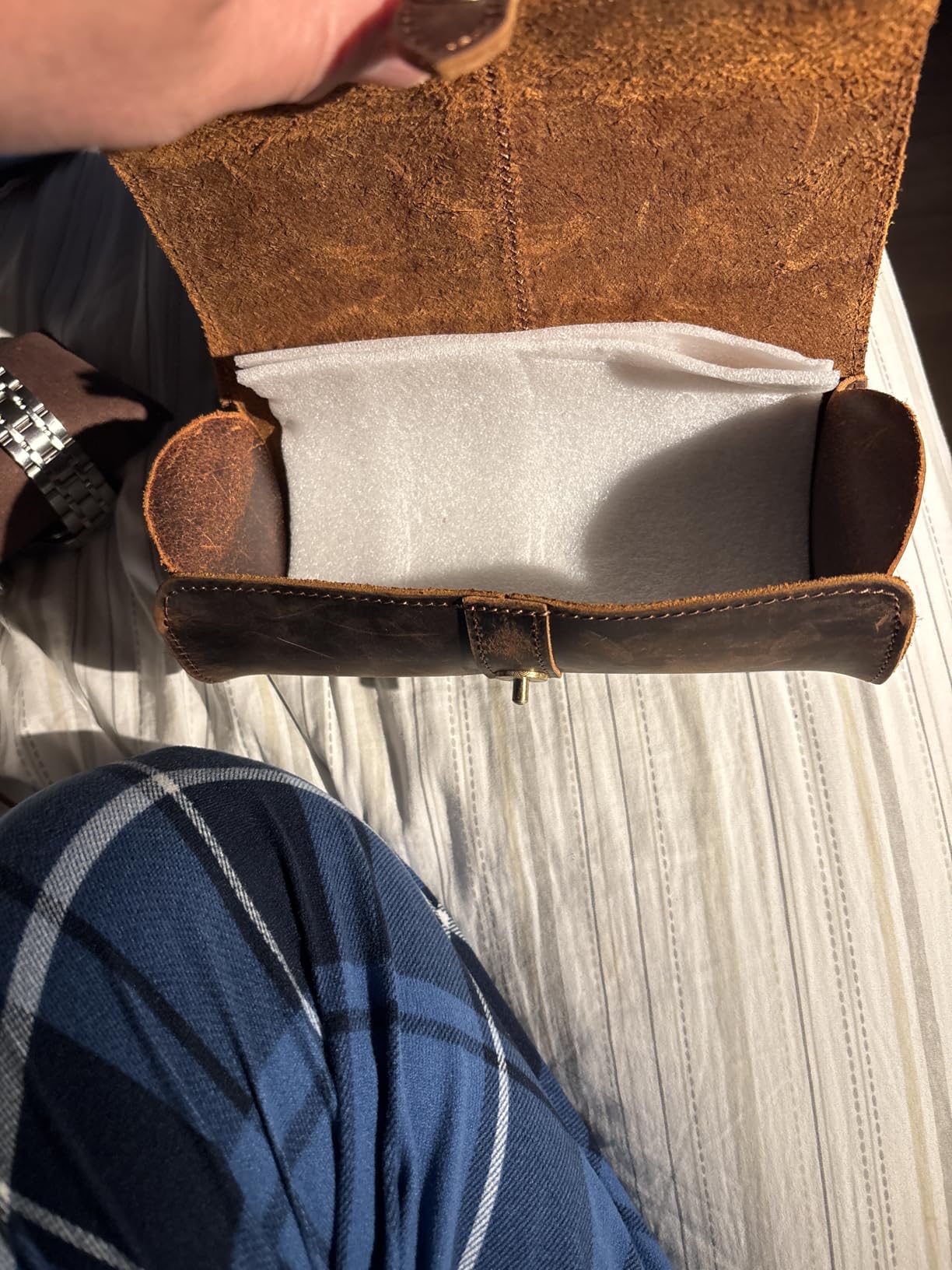 Hiram Genuine Leather Travel Watch Case Roll Organizer Classic, Leather 3-Watches Roll Case for Watches and Bracelets-Coffee customer photo 2