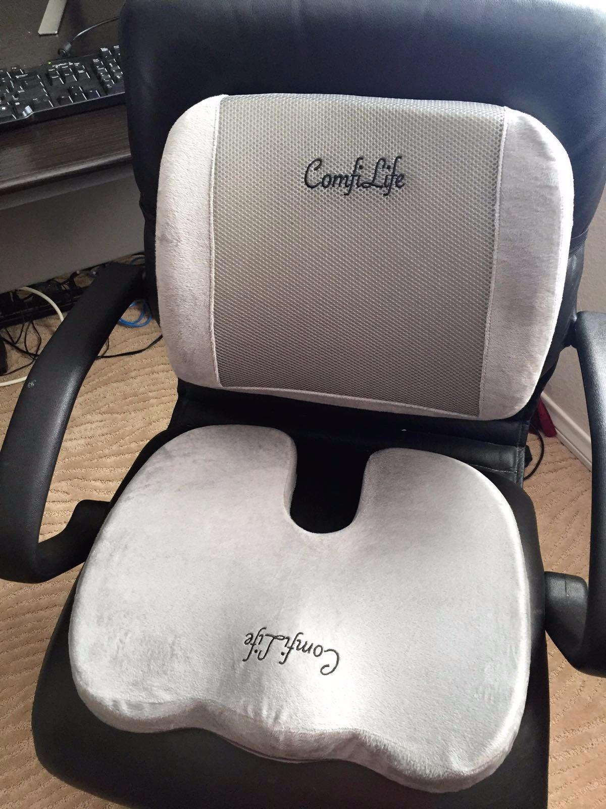 ComfiLife Lumbar Support Back Pillow Office Chair and Car Seat Cushion - Memory Foam with Adjustable Strap and Breathable 3D Mesh (Black) customer photo 2