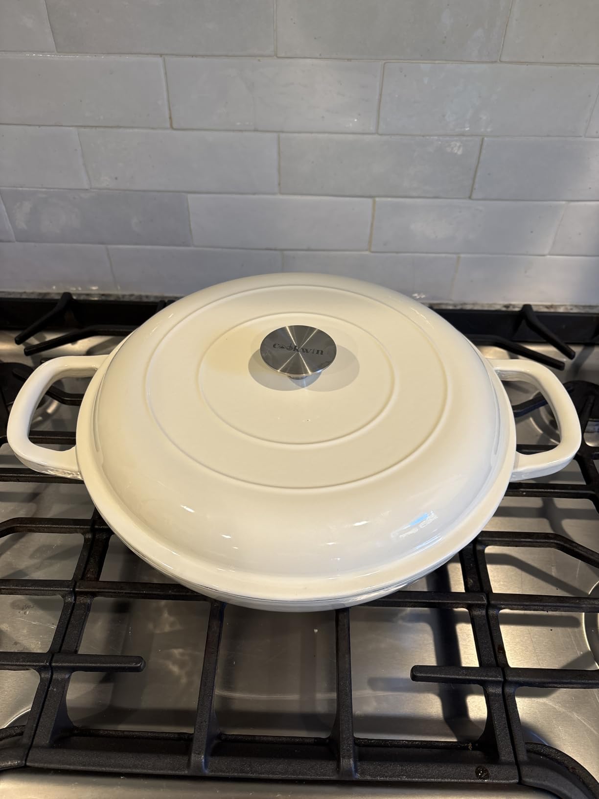 3.8 Quart Enameled Cast Iron Braiser Pan with Lid, Shallow Dutch Oven, Teal customer photo 1