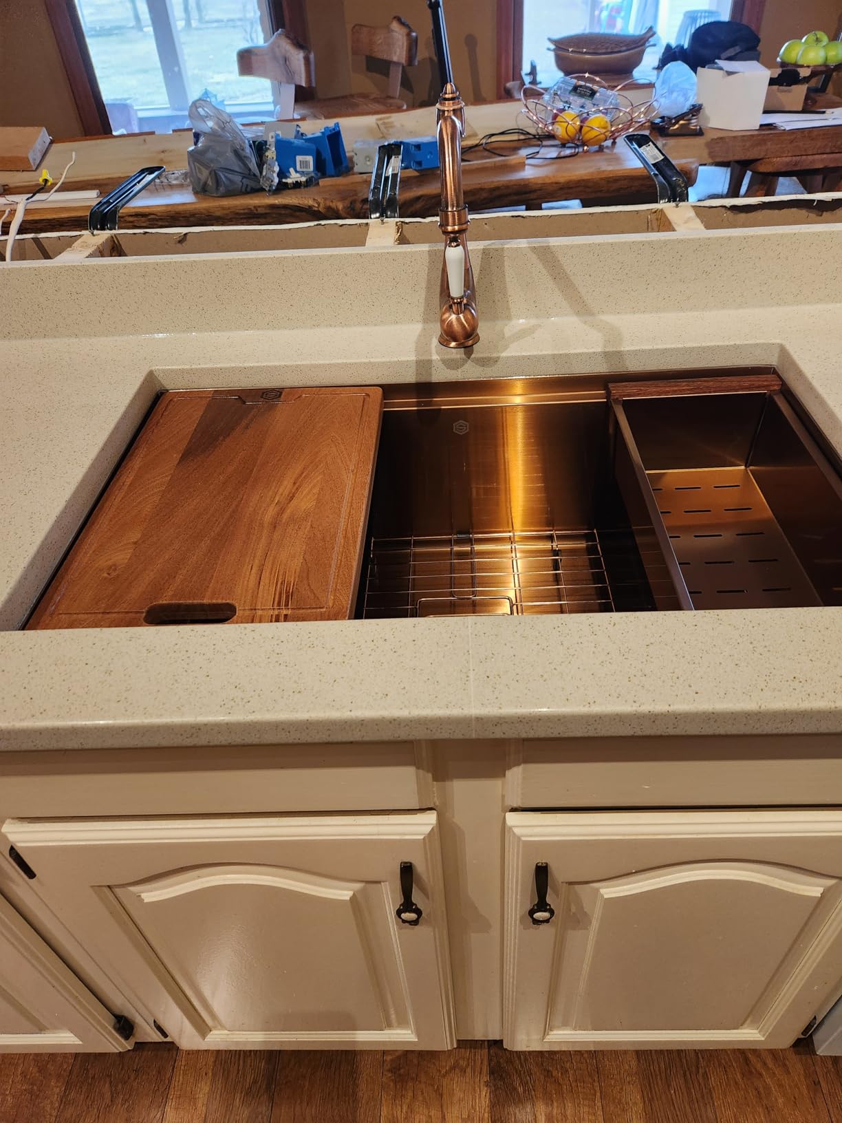 Strictly Sinks Undermount Workstation Copper Kitchen Sink –32 Inch 16 Gauge Single Bowl Kitchen Sink with Bottom Grid, Wooden Cutting Board, Colander, 1 Garbage Disposal Adapter, & 1 Strainer Drain customer photo 2