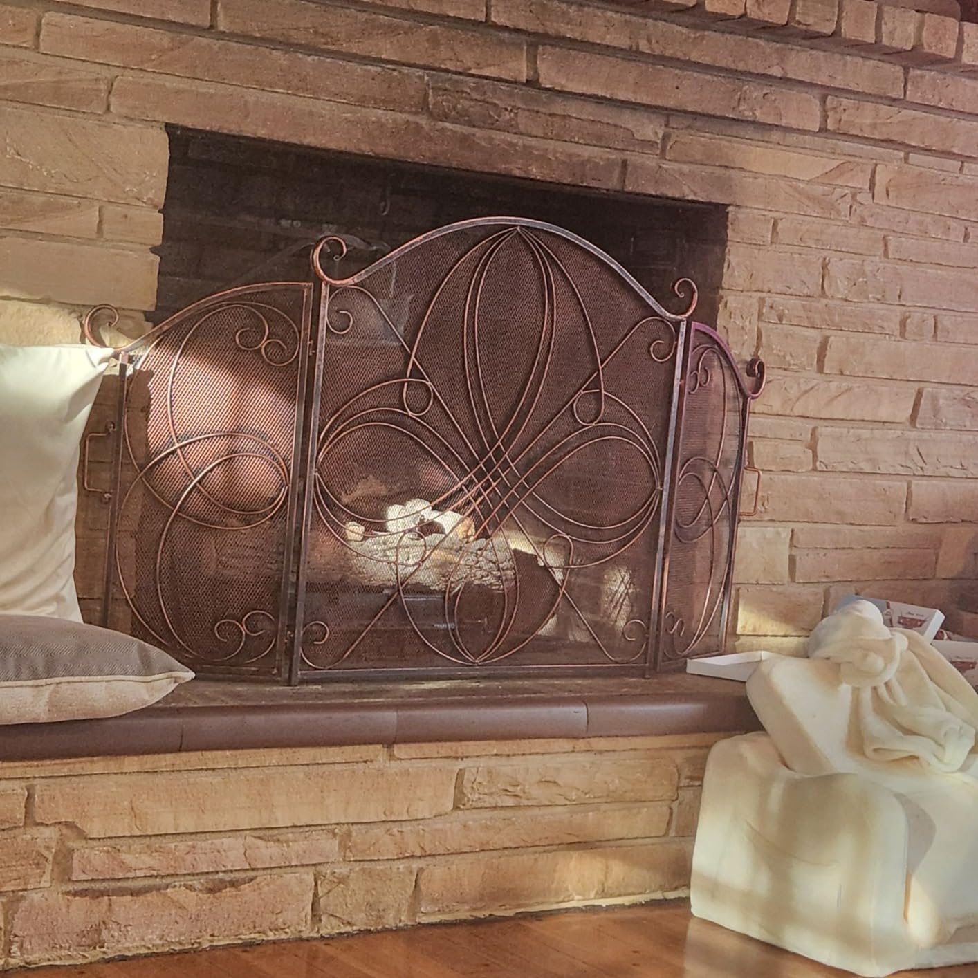 Best Choice Products 3-Panel 55x33in Solid Wrought Iron See-Through Metal Fireplace Screen, Spark Guard Safety Protector w/Decorative Scroll - Pewter customer photo 2