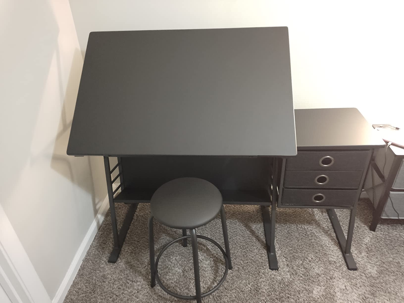 Yaheetech Tilting Drafting Table Art Craft Desk with Stool, Drawers, Black customer photo 2