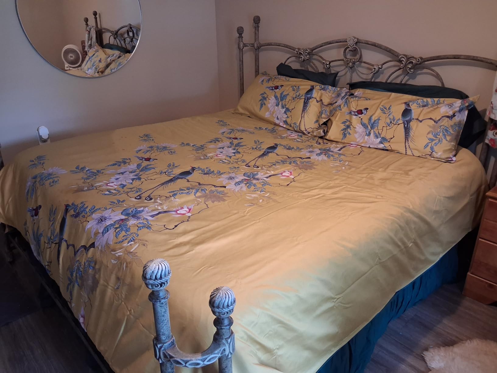 mixinni Garden Style Cotton Flowers and Birds Pattern Printed Duvet Cover Reversible Design Peacock Blue 3 Piece Bedding Duvet Set with Zipper Closure, Perfect for Him and Her-Queen Size customer photo 1