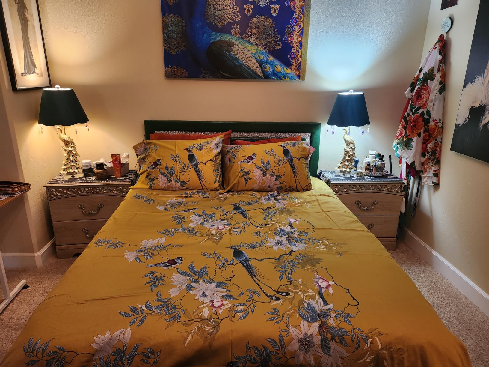 mixinni Garden Style Cotton Flowers and Birds Pattern Printed Duvet Cover Reversible Design Peacock Blue 3 Piece Bedding Duvet Set with Zipper Closure, Perfect for Him and Her-Queen Size customer photo 2