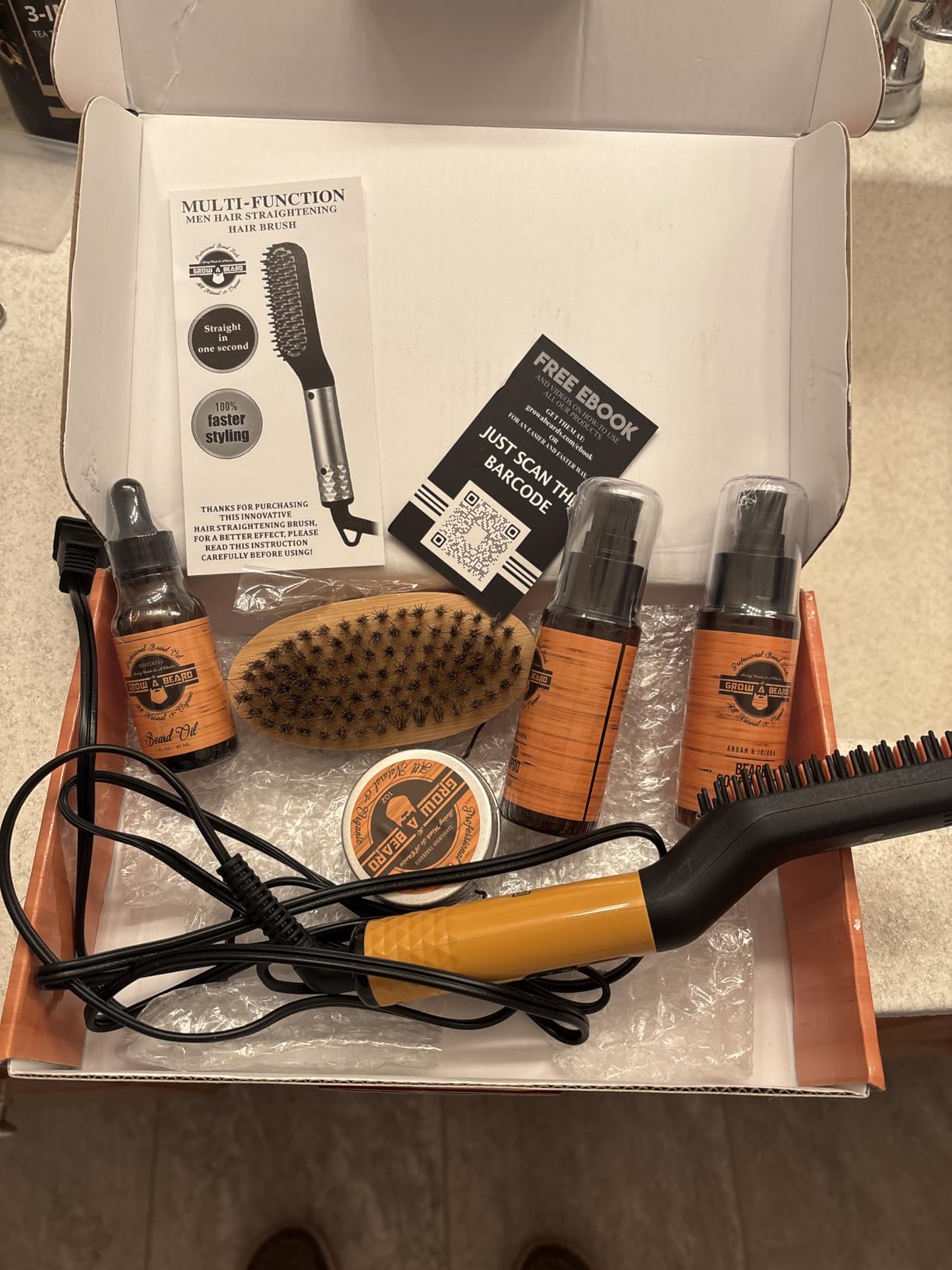 Beard Straightener Grooming Kit for Men, Beard Growth Kit, Wash, Brush & Comb, Unscented Growth Oil, All Natural Sandalwood Balm, Conditioner, Razor & Scissors, Great Gift Idea for Men's (Bamboo) customer photo 1