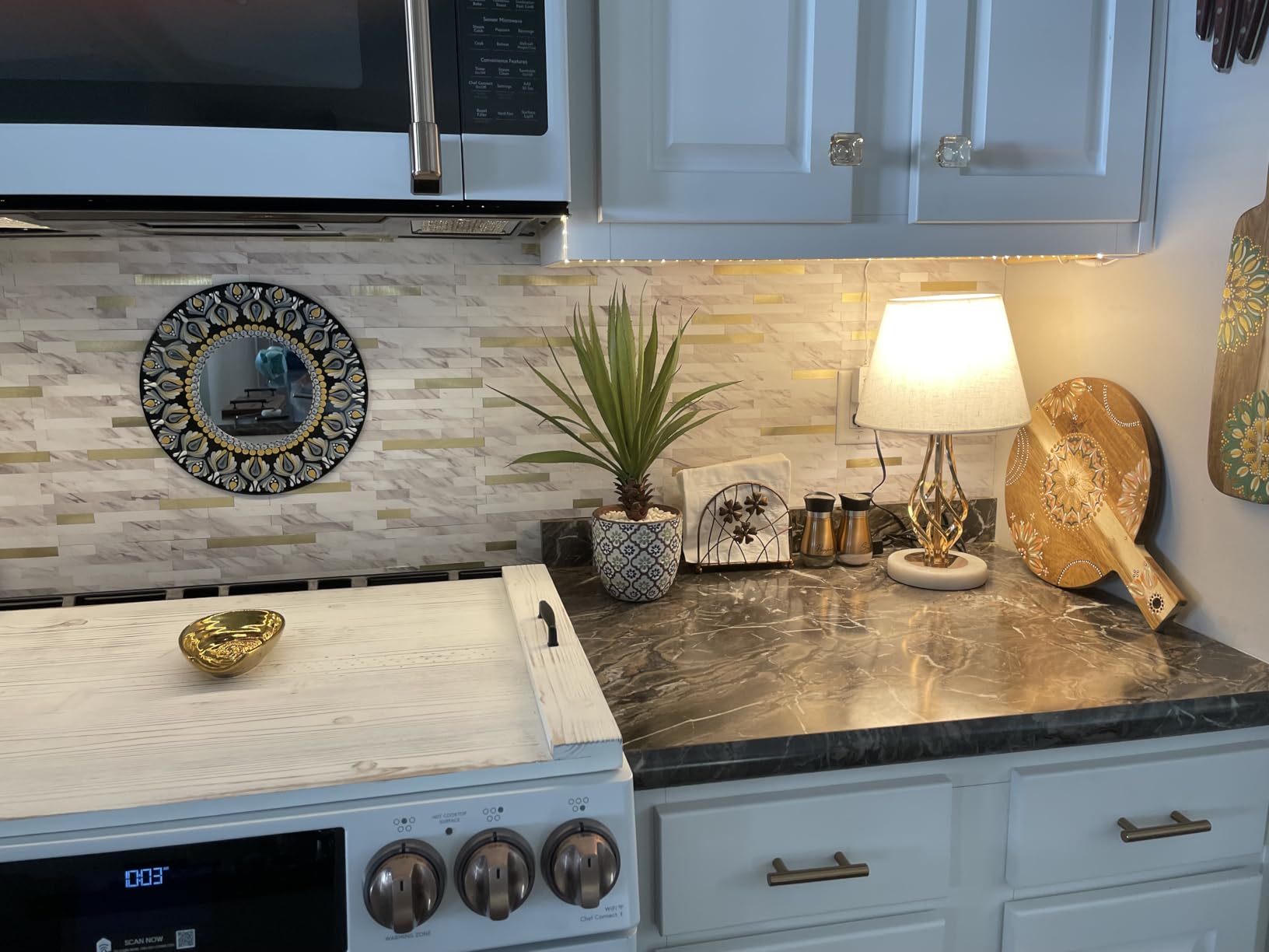 DICOFUN 10-Sheet Peel and Stick Backsplash Tile, Faux White Marble Look PVC Mixed Metal Stick on Backsplash Tiles for Kitchen and Bathroom, 9.4 sq.ft customer photo 1