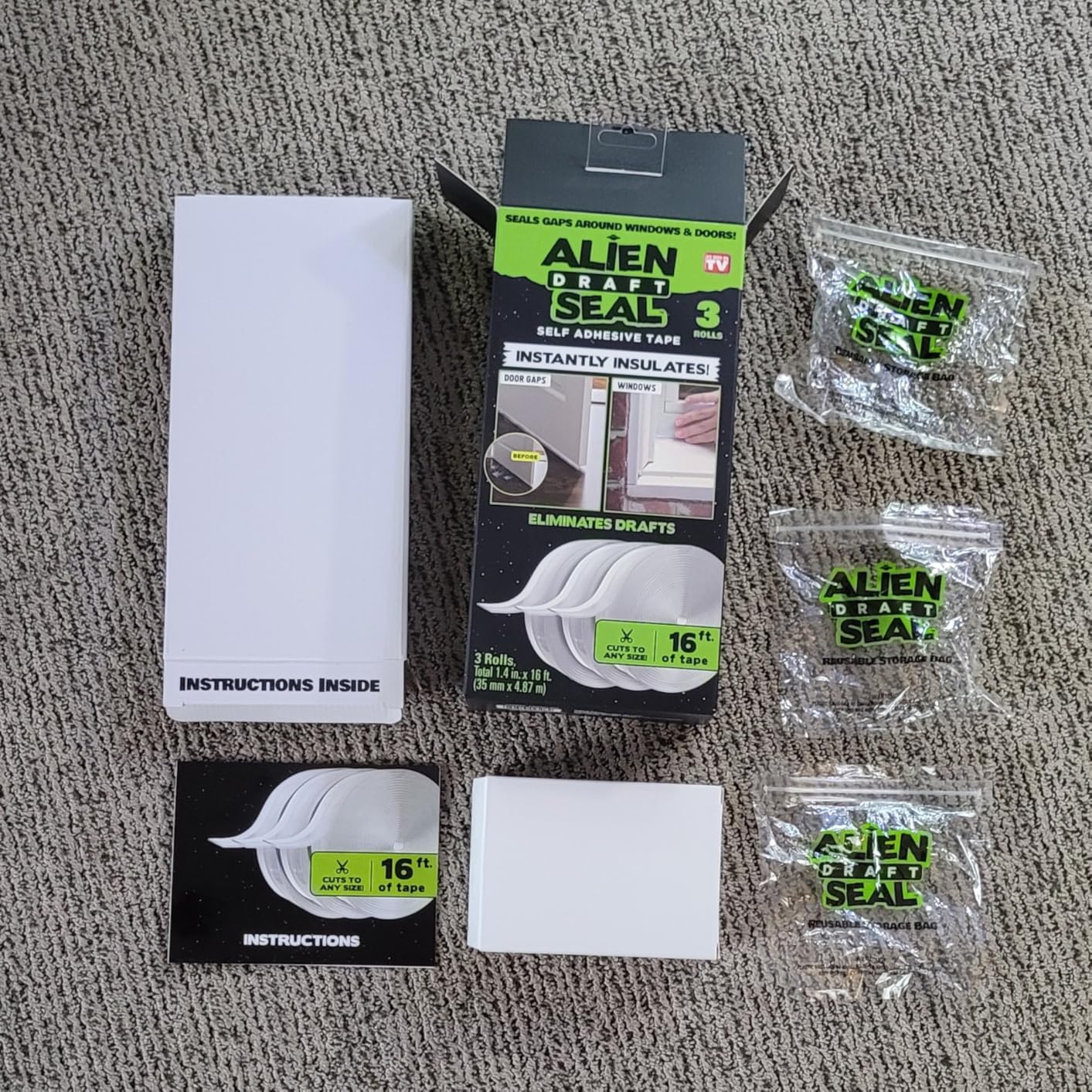 Alien Draft Seal Set of 49 Feet Anti-Draft Adhesive and Flexible Flap to Seal Gaps Around Doors and Windows As Seen On TV customer photo 1
