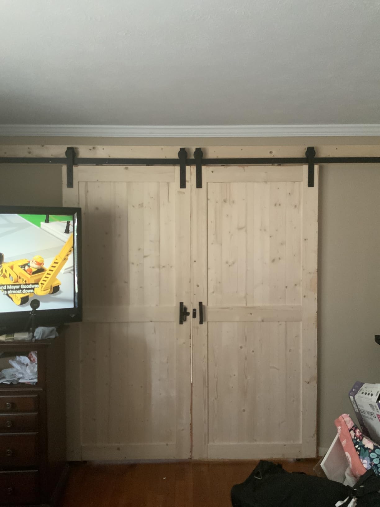 FREDBECK 36in x 84in Wood Barn Door with 6.6FT Barn Door Hardware Kit Included K Shape Solid Spruce Panel Need to Assembly customer photo 1