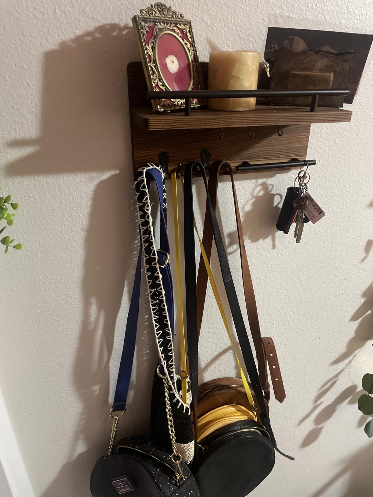 OurWarm Wall Mounted Key Holder/Hangers for Wall Decorative with 5 Key Hooks, Wooden Mail Rack Organizer with Shelf, Rustic Home Decor for Entryway Mudroom Hallway Office, Brown customer photo 1