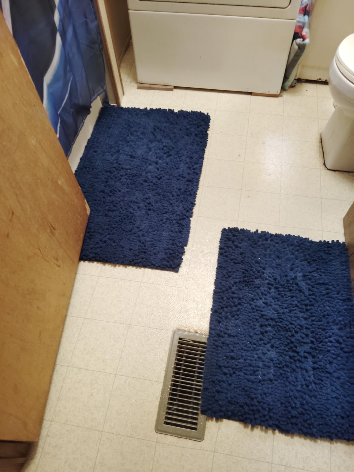 ACCUMTEK Striped Navy Blue Bathroom Rug Set 3 Pieces Ultra Soft, Non Slip Chenille Toilet Mat, Absorbent Plush Shaggy Bath Mats for Bathroom, Bedroom, Kitchen customer photo 1
