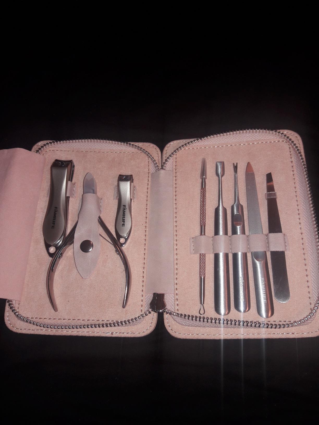 FAMILIFE Gifts for Men, Manicure Set Clippers Manicure Kit Nail Clipper Sets 16pcs Mens Grooming Kits Professional Stainless Steel Nail Kit Brown Leather Case Travel Kits customer photo 1