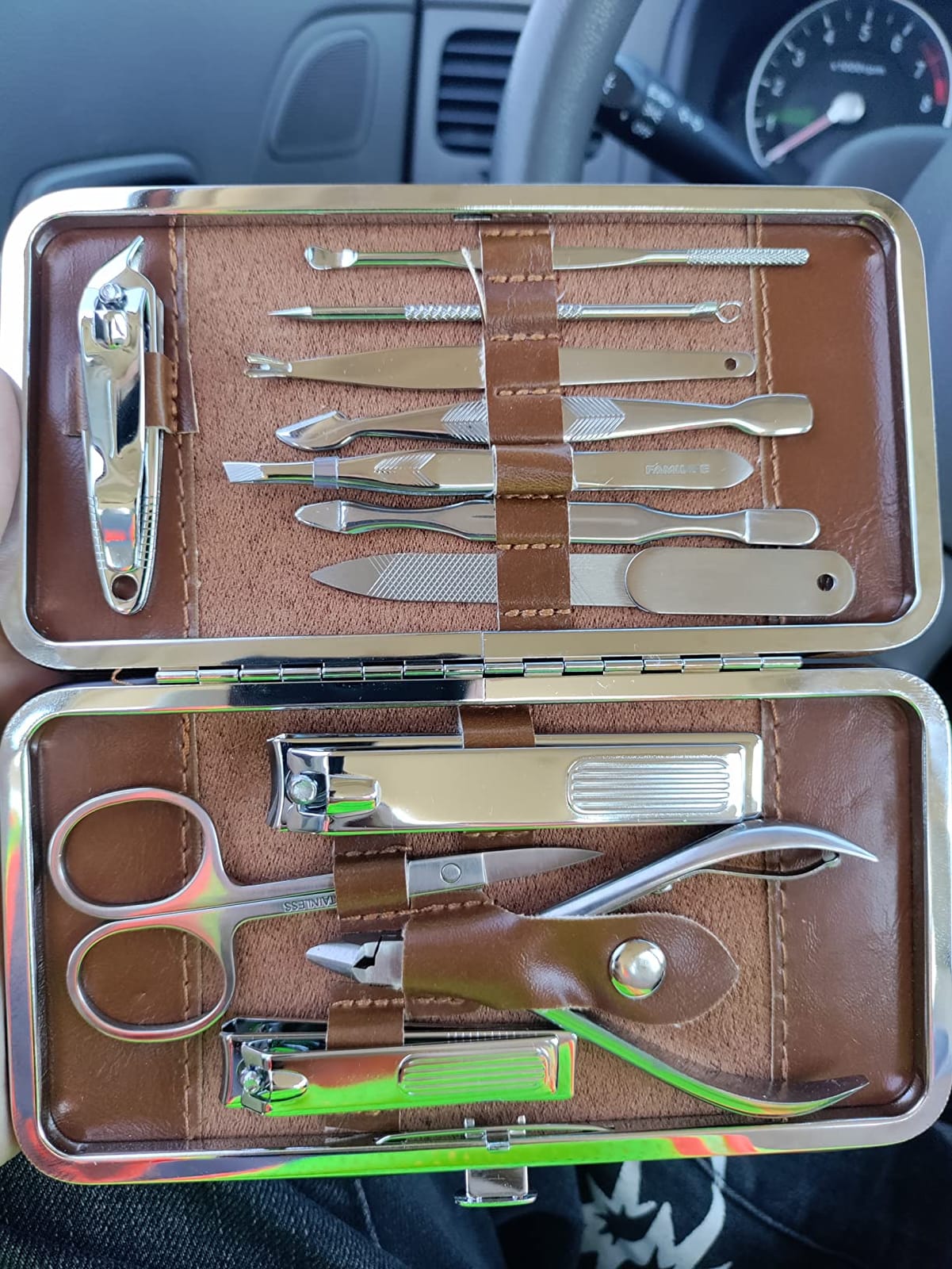 FAMILIFE Gifts for Men, Manicure Set Clippers Manicure Kit Nail Clipper Sets 16pcs Mens Grooming Kits Professional Stainless Steel Nail Kit Brown Leather Case Travel Kits customer photo 2