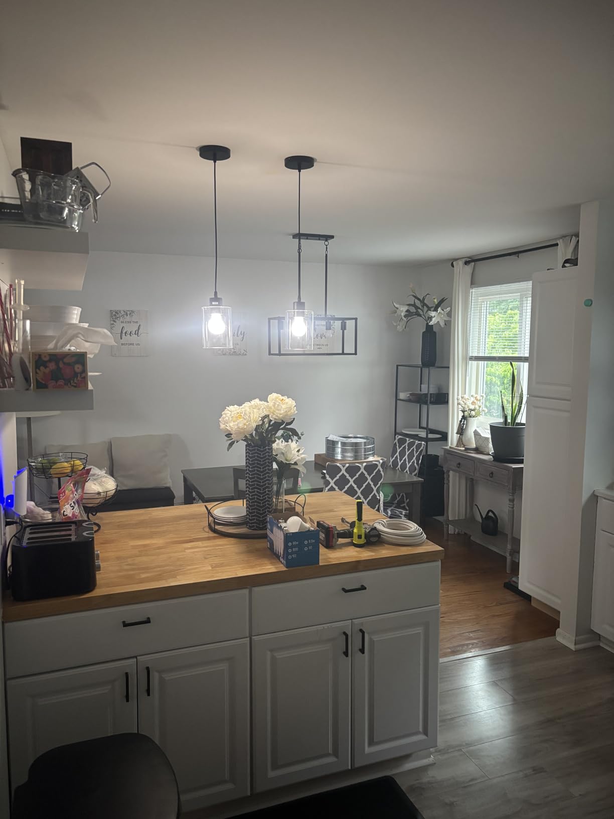 Modern Black Farmhouse Clear Glass Cylinder Pendant Light Fixture,Island Lights for Kitchen,Mini Pendant Lighting for Kitchen Island Decor - 4.75 Inch Shade 58 Inch Cord (Black 2 Pack) customer photo 1
