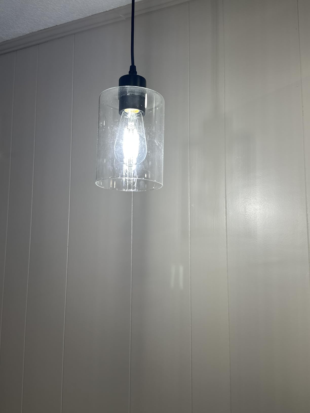 Modern Black Farmhouse Clear Glass Cylinder Pendant Light Fixture,Island Lights for Kitchen,Mini Pendant Lighting for Kitchen Island Decor - 4.75 Inch Shade 58 Inch Cord (Black 2 Pack) customer photo 2