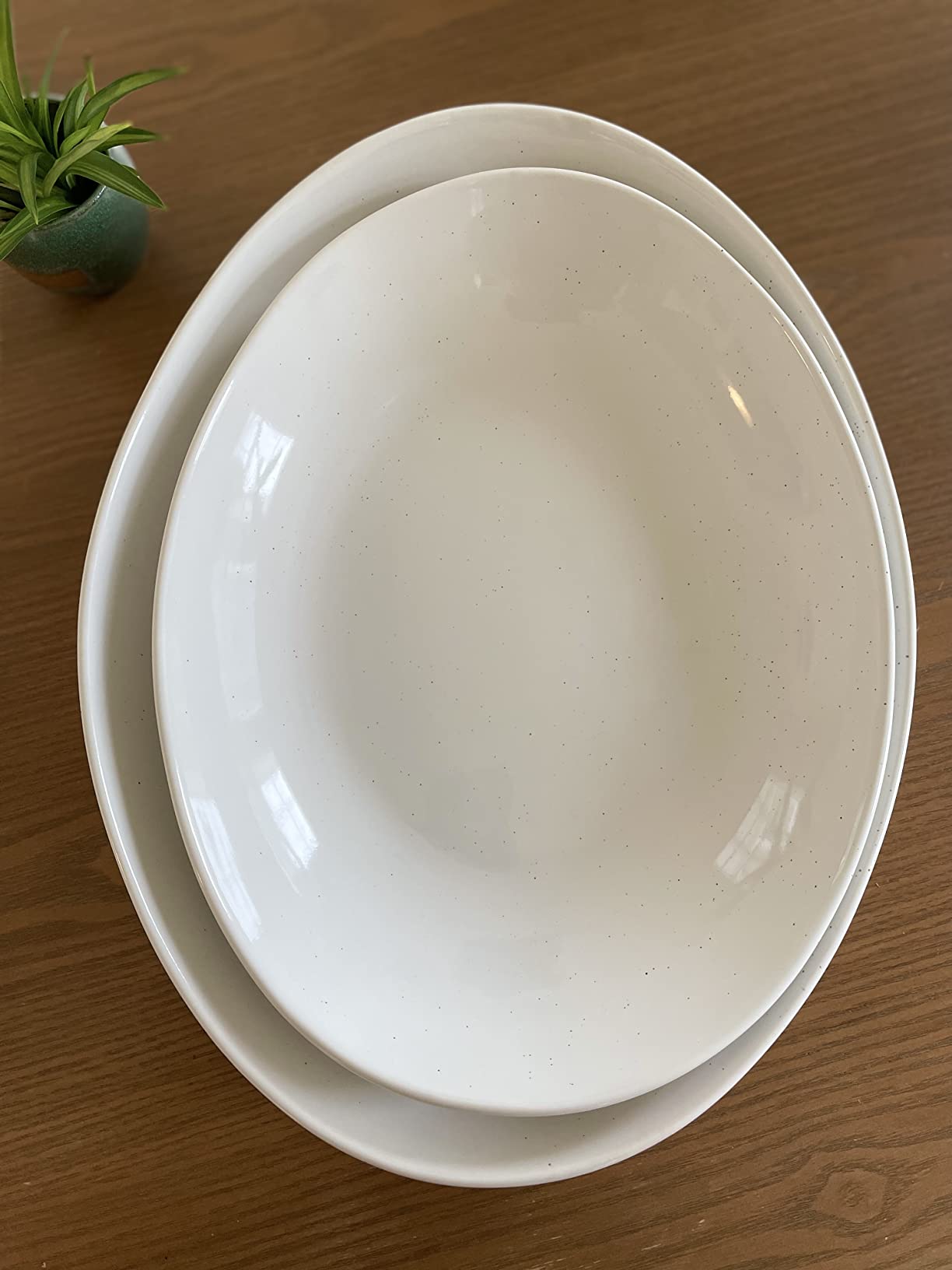MORA Ceramic Large Serving Bowls- Set of 2 Oval Platters for Entertaining. Modern Kitchen Dishes for Dinner, Fruit, Salad, Turkey, etc. Oven, Dishwasher Safe, 55/35 oz, 13.5